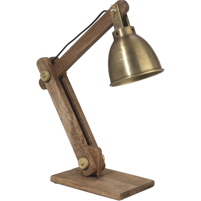 Drewniana lampa biurkowa Ashby złota